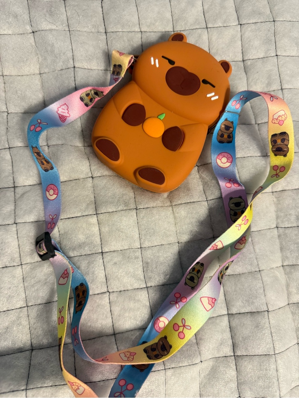 Kids Orange Bear Silicone Crossbody Bag with Colorful Lanyard